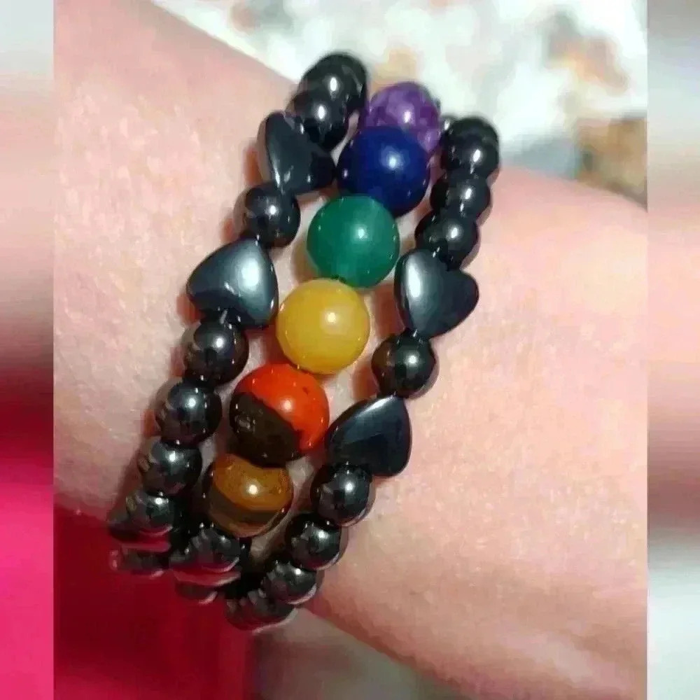 Handmade Memory Wire Hemitite & Full Chakras for Wellness. One Of A Kind!